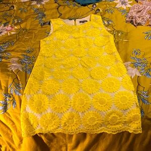 Crochet Sleeveless Yellow Daisy Sheath Dress